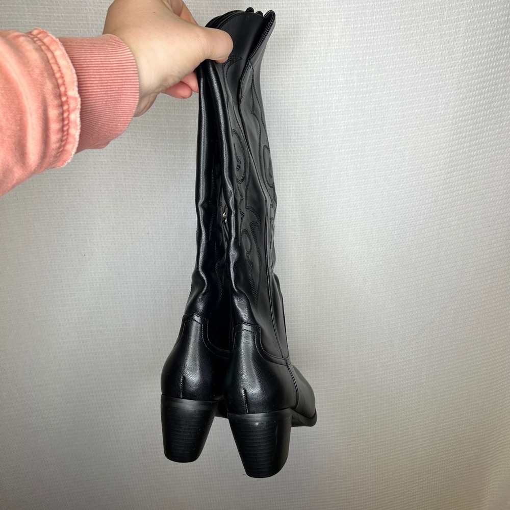 Womens Black Western Cowboy Tall Boots Pointed Toe Block Heel Size 8 252-H701-8 - Picture 3 of 6